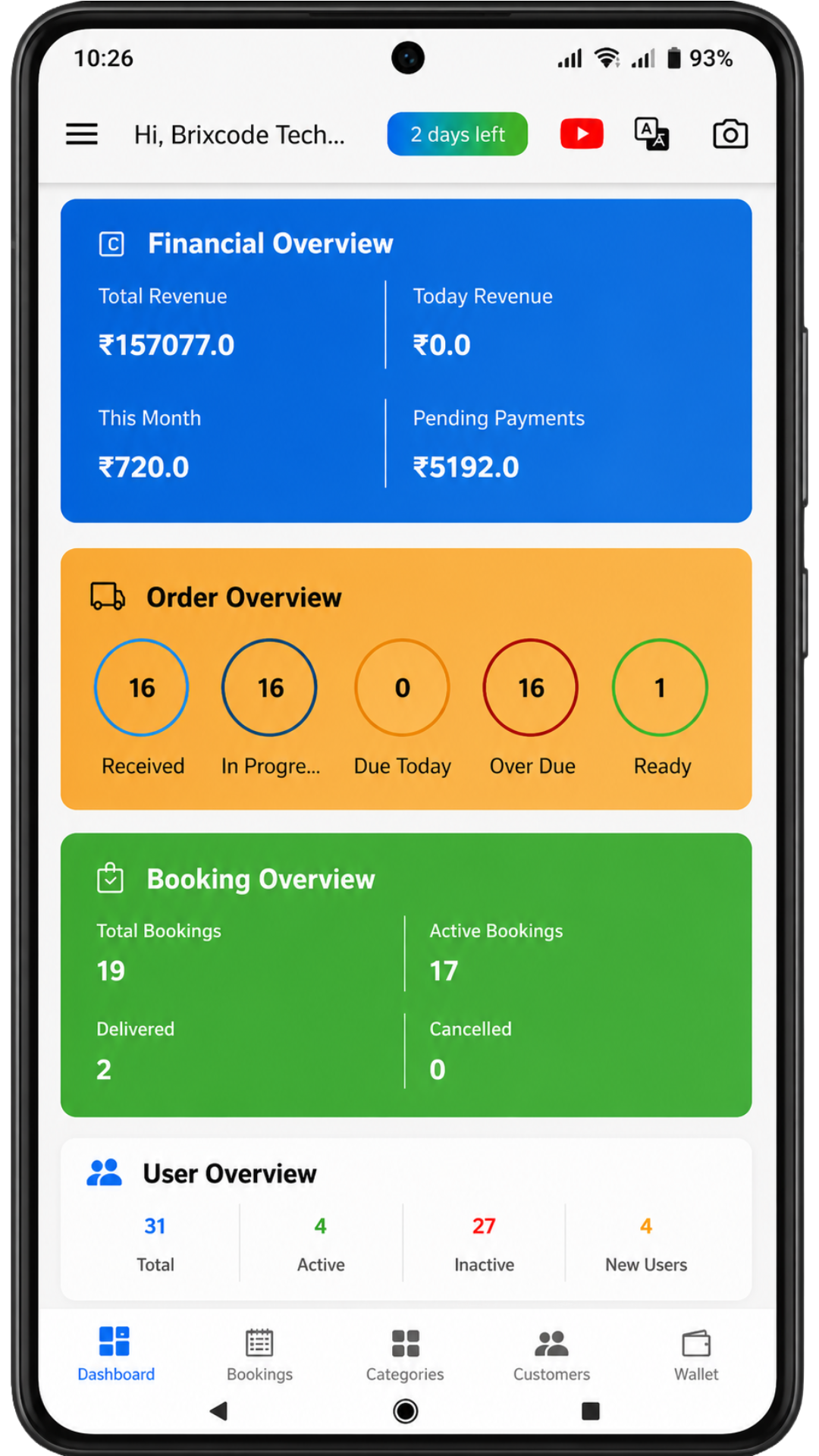 BillBook Laundry Software Dashboard — Laundry Management App India